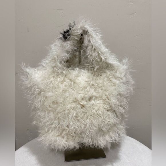 Natural Tigrado Curly Lamb Fur Tote/Handmade Shearling Top Handle Bag/Crossbody - Picture 3 of 16